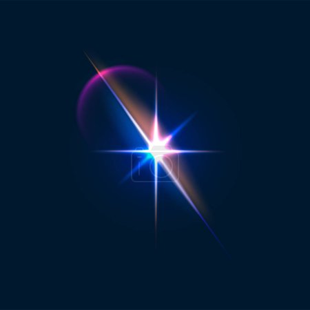 Ilustración de Destello de chispa y efecto de destello, luz brillante. Linterna brillo mágico, rayo brillante estrella o sol brillante brillo vectorial. Deslumbramiento solar chispa aislada o efecto de luz de explosión de supernova - Imagen libre de derechos