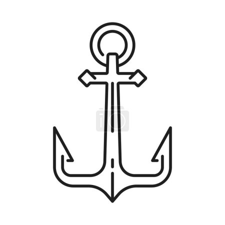 Ilustración de Anclaje del barco náutico, icono de la línea de viaje oceánico. Club náutico equipo pesado contorno símbolo, barco de la Armada o barco de hierro gancho, náutico buque de viaje o yate de vela metal ancla vector pictograma o signo - Imagen libre de derechos