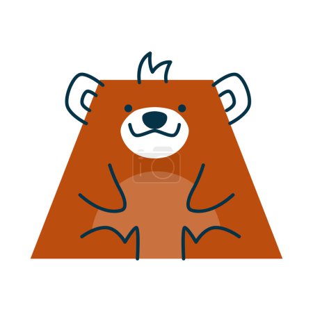 Illustration for Bear cartoon animal with parallelogram math shape. Figure with funny smiling face, geometric cute personage, preschool and kindergarten character - Royalty Free Image