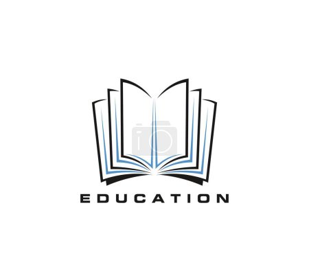 Illustration for Open book icon, education, library, store, dictionary vector symbol. Book with blue pages and black cover isolated sign of knowledge or literature for school library reading room or bookstore - Royalty Free Image