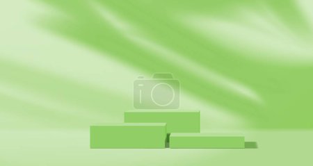 Illustration for Olive pistachio podium, product display pedestal or studio showroom, vector mockup. Cosmetics or premium luxury product display and exhibition showcase scene background with square box pedestals - Royalty Free Image