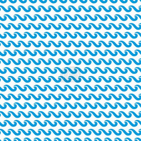 Ilustración de Olas de agua de mar o océano patrón sin costura. Fondo de pantalla con fondo sin costuras náuticas, impresión vectorial minimalista marina de tela o telón de fondo ondulado marítimo textil con líneas de ondas rizadas de agua azul - Imagen libre de derechos