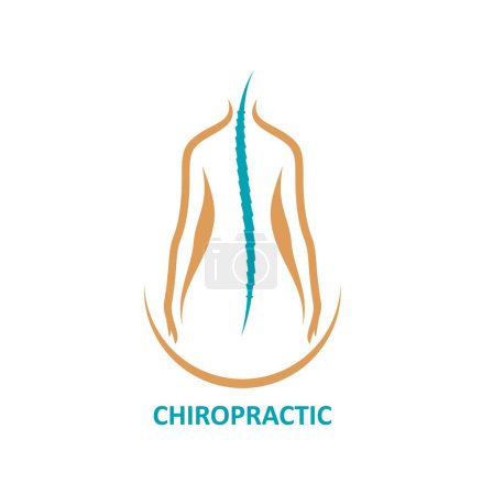 Illustration for Chiropractic massage icon. Chiropractic doctor, orthopedic rehabilitation medical center or back pain treatment vector icon. Physiotherapy therapist practice sign or symbol with woman healthy spine - Royalty Free Image
