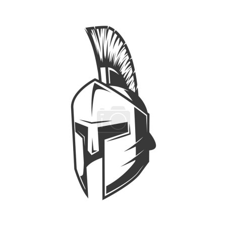 Illustration for Spartan helmet of Gladiator Roman warrior or Sparta and Greek Trojan centurion, vector head armour. Ancient knight or Sparta gladiator soldier armor mask, Medieval army fighter shield helmet - Royalty Free Image