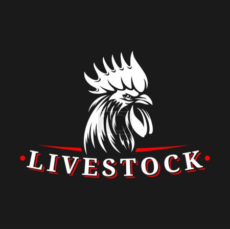 Illustration for Agriculture, farm rooster icon or mascot of livestock market label, vector chicken head. Rooster badge of farming village for farmhouse natural food products and organic poultry agriculture sign - Royalty Free Image