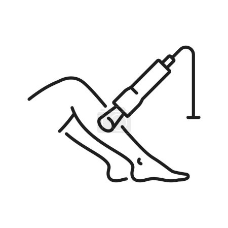 Ilustración de Edema y piernas hinchadas, flebólogo y láser, diagnóstico de trombosis icono de la línea. Tratamiento de ultrasonido vectorial, piernas de mujeres - Imagen libre de derechos