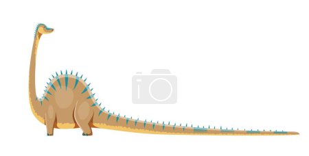 Ilustración de Diplodocus personaje de dinosaurio de dibujos animados. Vida silvestre antigua, dinosaurio paleontológico o lagarto prehistórico. Jurásico era extinto herbívoro Diplodocus reptil lindo vector personaje con cuello largo y cola - Imagen libre de derechos