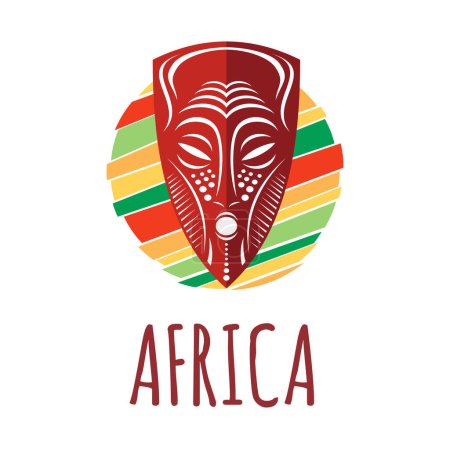 Illustration for Africa icon. Tribe mask emblem. Ethiopia country travel, Africa tourism or Kenya national vector emblem, Nigeria ethnic sign or symbol with african tribal ceremonial or ritual mask - Royalty Free Image