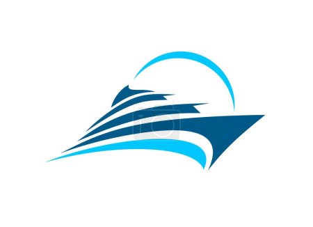 Illustration for Boat icon, yacht ship or ocean liner and sea cruise sailboat, vector symbol. Nautical speedboat or yacht sail boat on water waves, marine travel and yachting club sport and ferry transportation icon - Royalty Free Image