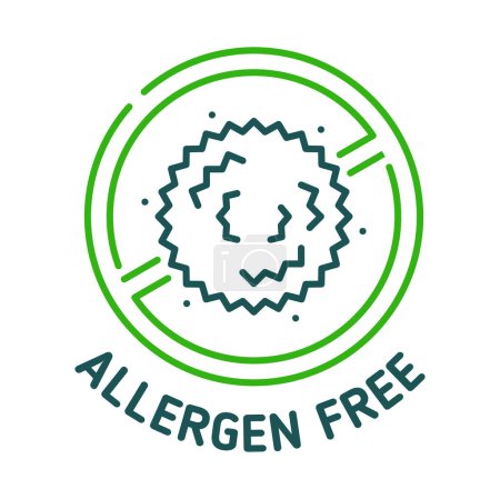 Illustration for Allergen free icon, sign of food stamp for natural organic products, vector label. Healthy hypoallergenic ingredient for products non containing allergens for sensitive skin or allergic intolerance - Royalty Free Image
