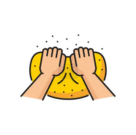 Ilustración de Manos amasando masa aislado icono de línea de color. Vector de masa extendida para hornear, pizza o galletas, galletas o pan, fideos pasta comida china - Imagen libre de derechos