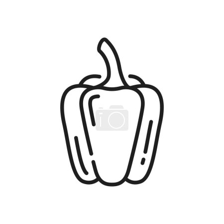 Téléchargez les illustrations : Doux bulgare poivre végétarien ferme légume mince ligne icône. Pellicule comestible vecteur, nourriture végétarienne mûre. Poivron capsicum naturel bio cru - en licence libre de droit