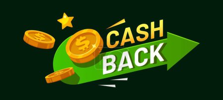 Illustration for Cash back service, rebate money icon, dollar coins. Vector refund cashback label, discount special offer, prize guarantee - Royalty Free Image
