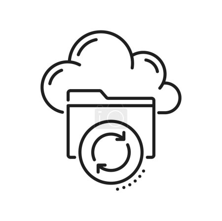 Illustration for Database, network server and cloud storage icon. Data storage and backup center, server service thin line vector icon. Datacenter outline sign or pictogram with folder and cloud - Royalty Free Image