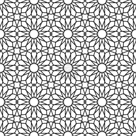 Illustration for Mashrabiya arabesque arabic pattern. Seamless islamic background. Vector monochrome arabian ornament for textile, wallpaper design. Abstract oriental vintage geometric black and white repeated texture - Royalty Free Image