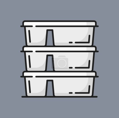 Ilustración de Conjunto de recipientes de plástico para alimentos con tapas icono de línea de color. Plantilla de cajas de almuerzo vectorial, embalaje para almacenar productos alimenticios - Imagen libre de derechos