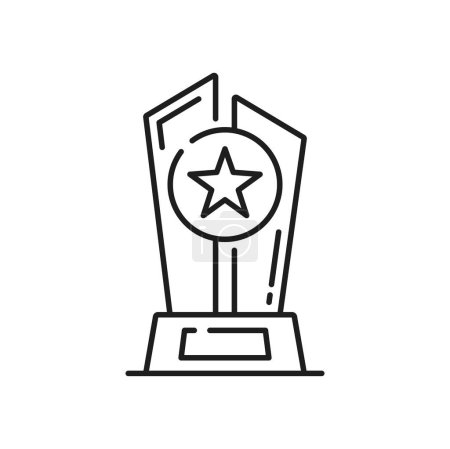 Illustration for Line award trophy icon, victory star or winner prize goblet, vector statuette. First place and best winner award cup with star for champion in sport game and number one reward trophy - Royalty Free Image