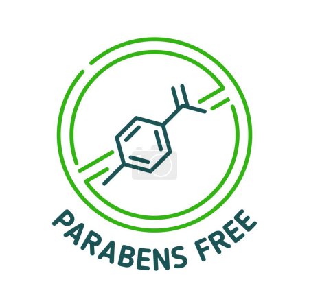 Illustration for Parabens free icon or sign for natural organic and no chemical preservative product, vector symbol. Parabens free icon for cosmetics, skincare and health safe or skin hypoallergenic product label - Royalty Free Image