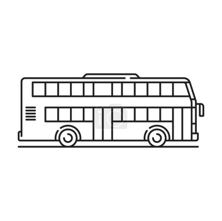 Ilustración de Línea de autobús escolar icono pasajero tour señal de transporte. Vector de vehículo turístico de dos pisos, señal de entrega rápida. Logo del autobús turístico, señal de transporte público de la ciudad - Imagen libre de derechos