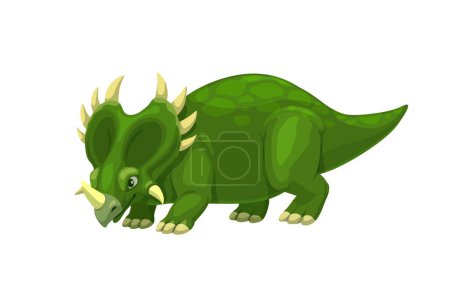 Illustration for Cartoon styracosaurus dinosaur character. Isolated vector genus of herbivorous ceratopsian dino from the Cretaceous Period Campanian stage. Ancient spiky monster lizard, wild prehistoric reptile - Royalty Free Image