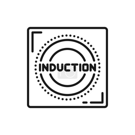 Illustration for Induction stove with burner isolated outline icon. Vector electric cooking appliance, wireless inductive panel emblem - Royalty Free Image