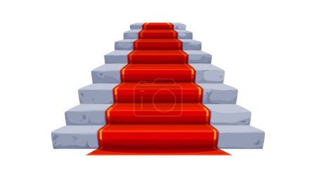 Illustration for Castle and palace staircases, stone stair with red carpet. Isolated vector classic royal rocky ladder with rug front view, Vintage architecture interior element, entrance of old fairytale mansion - Royalty Free Image
