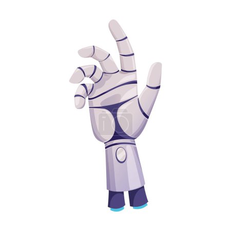 Illustration for Human hand, robotic prosthesis cyborg droid mechanical arm. Vector futuristic robot artificial hand with metal fingers, innovation artificial technology - Royalty Free Image