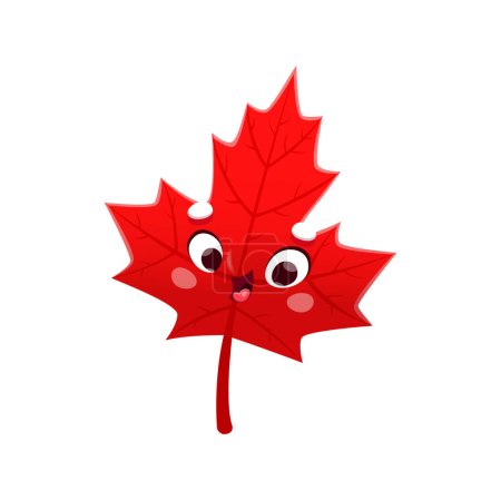 Illustration for Cartoon maple leaf, back to school and education vector funny character with face. Kid students or school academy mascot or back to school emoji emoticon of red maple leaf with happy smile and eyes - Royalty Free Image