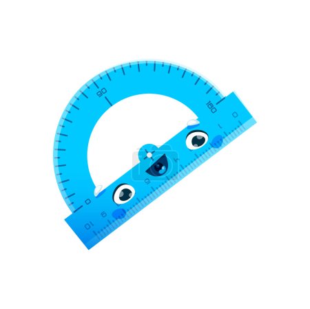 Illustration for Cartoon protractor character or school education mascot, vector happy cute student ruler. Back to school funny protractor ruler with smile face for children study in college or elementary school - Royalty Free Image