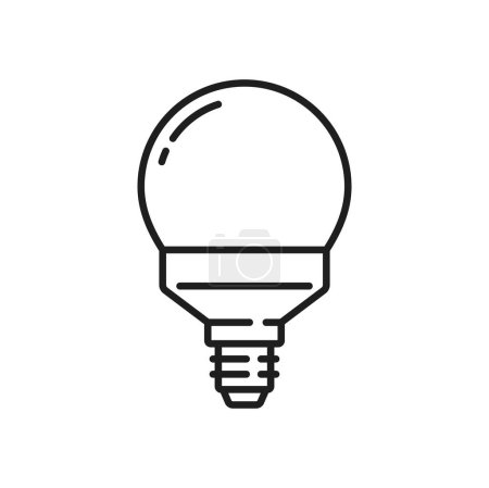 Illustration for Globe light bulb and LED lamp outline icon. Eco lightbulb, electricity saving diode lamp with E14 socket or energy efficient LED illumination technology line vector symbol, sign or pictogram - Royalty Free Image