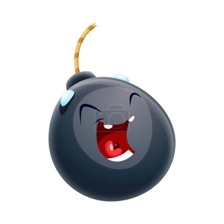 Illustration for Cartoon laughing bomb character with wick or fuse. Explosive, weapon personage. Grenade, explosion or bomb cute vector character. Isolated dynamite comical personage or mascot - Royalty Free Image