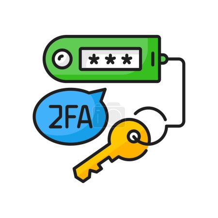 2fa two steps authentication security password with key and code. Vector otp code, account verification, online access, secure concept color icon