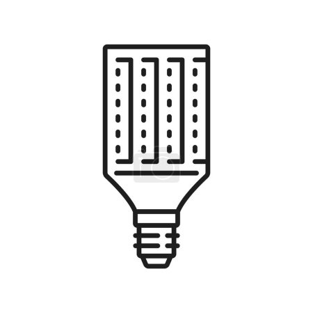 Illustration for Light bulb and corn LED lamp line icon. Electricity saving illumination technology, eco lightbulb or energy efficient LED lamp with SMD diodes and E14 socket outline vector icon or pictogram - Royalty Free Image