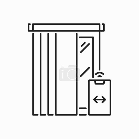 Illustration for Japanese jalousie on remote control isolated outline icon. Vector window blind, curtain pictogram, automatic window blinds interior design element - Royalty Free Image