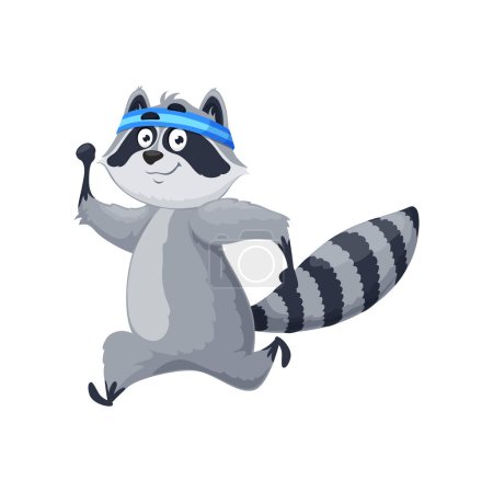 Cartoon running raccoon character. Isolated vector racoon sportsman participate in jogging or marathon competition. Cute wild animal personage engage in healthy lifestyle, sports or wellness activity
