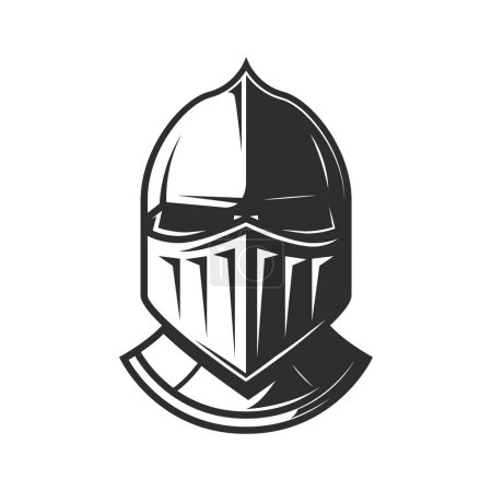 Illustration for Knight warrior helmet, heraldry armor of medieval soldier or fighter with visor. Vector old helm or ancient armet symbol of knight, roman gladiator, spartan warrior or trojan army soldier helm - Royalty Free Image
