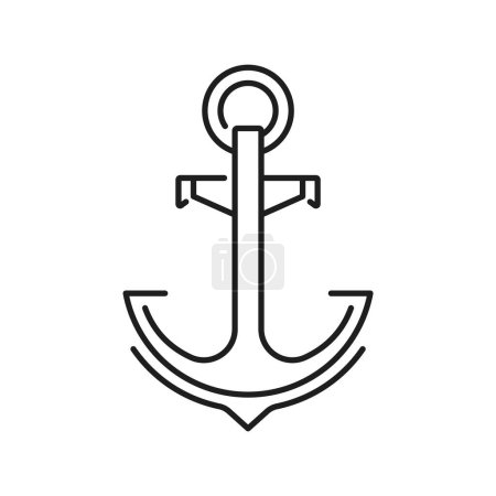 Illustration for Maritime ship anchor line icon or pictogram. Marine cruise boat heavy equipment thin line sign, yachting ship iron hook or naval vessel metal anchor, ocean or sea travel line vector symbol or icon - Royalty Free Image
