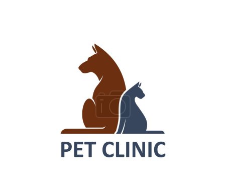 Illustration for Pet clinic icon. Kitten veterinarian hospital, domestic animal medical service or puppy vet doctor practice vector sign. Cat veterinary clinic symbol or emblem with dog and cat pets silhouettes - Royalty Free Image