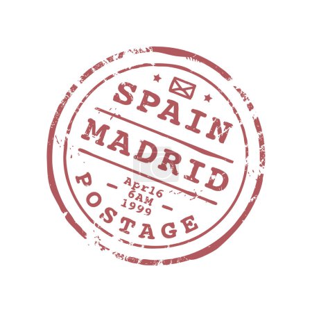 Illustration for Spain Madrid postage passport visa travel stamp, Europe immigration office border control mark. Vector arrival visa in airport template - Royalty Free Image