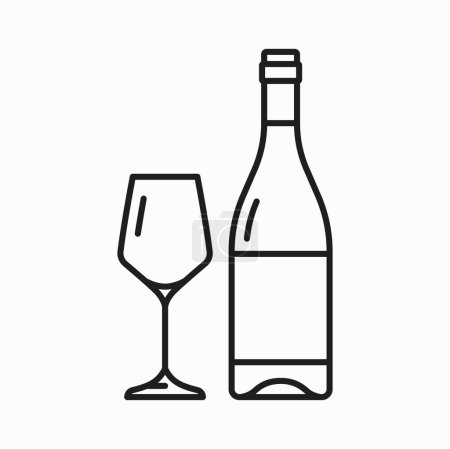 Téléchargez les illustrations : Bouteille de vin blanc et icône de contour isolé en verre. Produit vinicole vectoriel, vin vieilli boisson alcoolisée légère et sèche en bouteille en verre, ligne mince - en licence libre de droit