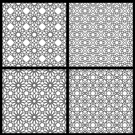 Illustration for Mashrabiya arabesque arabic window islamic seamless pattern. Arabian lattice, grid fabric print or background, turkish mesh ornament vector wallpaper, wrapping paper. Textile oriental mosaic backdrop - Royalty Free Image
