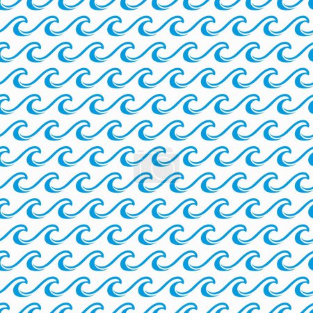 Téléchargez les illustrations : Mer et océan vagues bleu motif sans couture. Emballage papier motif nautique, papier peint ou impression vectorielle, tissu d'été fond sans couture. Toile de fond aquatique textile avec ruisseau aqua, vagues bleu océan - en licence libre de droit