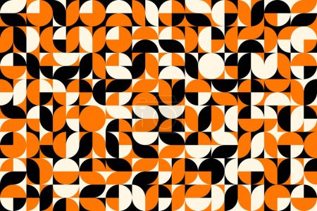 Illustration for Abstract modern Scandinavian geometric pattern background, seamless vector. Bauhaus or Scandinavian pattern with round shape elements, mosaic tile with vintage orange and beige colors pattern - Royalty Free Image