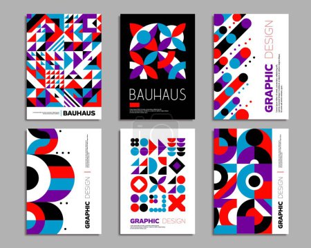 Illustration for Bauhaus posters templates. Geometric abstract background patterns. Event flyer design layout, business presentation vector poster, company promo leaflet with Bauhaus abstract geometrical pattern - Royalty Free Image