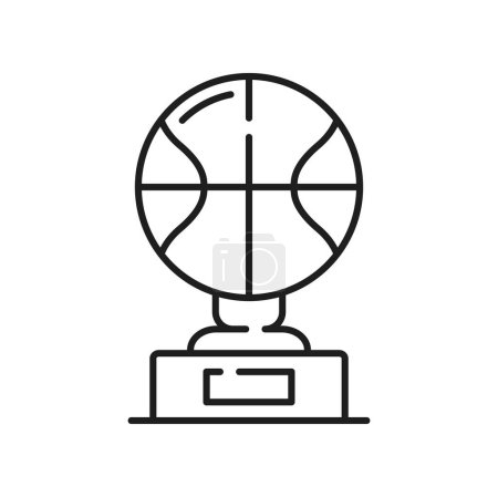 Illustration for Basketball award, ball trophy line icon, vector sport winner prize. Basketball team game cup for championship and competition victory, champion or best player trophy award with ball on stand - Royalty Free Image