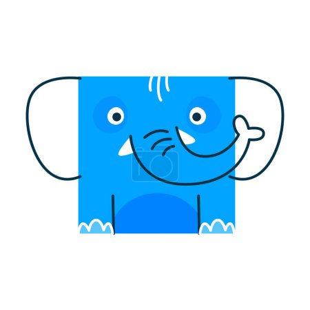 Illustration for Square elephant animal maths cartoon character. Simple geometric shape with funny face, basic mathematics figure cute personage - Royalty Free Image
