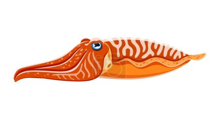 Illustration for Cartoon cuttlefish sea animal. Isolated vector intelligent and camouflaging creature with its unique ability to change color and shape, navigates the ocean depths, showcasing its mesmerizing behavior - Royalty Free Image