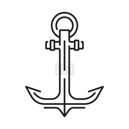 Ilustración de Naval o barco de viaje marítimo ancla icono de la línea. Club de vela yate gancho de hierro icono de línea delgada, barco de crucero marino ancla de metal o yate en barco de la Marina equipo pesado contorno signo vectorial o símbolo - Imagen libre de derechos