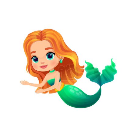 Cartoon mermaid character. Isolated vector playful and enchanting fairytale personage, brings whimsy to life with her colorful green tail, flowing golden hair, and a mischievous twinkle in her eyes Poster 663479778