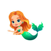 Cartoon mermaid character. Isolated vector playful and enchanting fairytale personage, brings whimsy to life with her colorful green tail, flowing golden hair, and a mischievous twinkle in her eyes mug #663479778